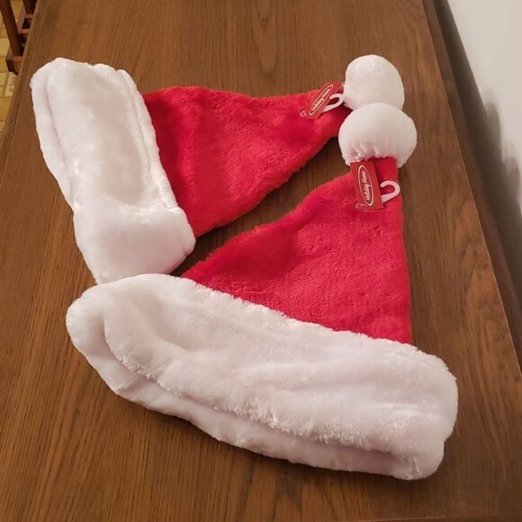 NWT Lot of 2 Thick Plush Santa Hats - Picture 1 of 4